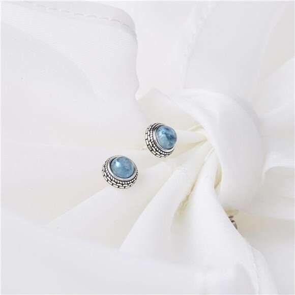Aquamarine Birthstone Stud Earrings Sterling Silver Crystal Jewelry Gift Women - Picture 4 of 7